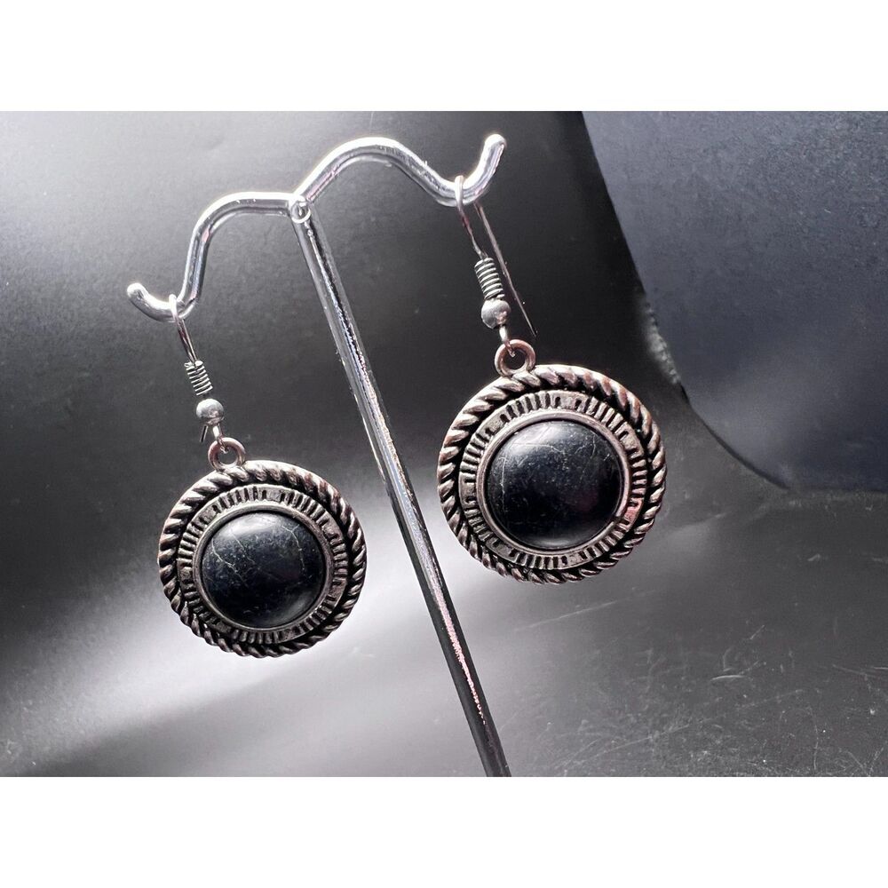 Black Shield Drop Earrings